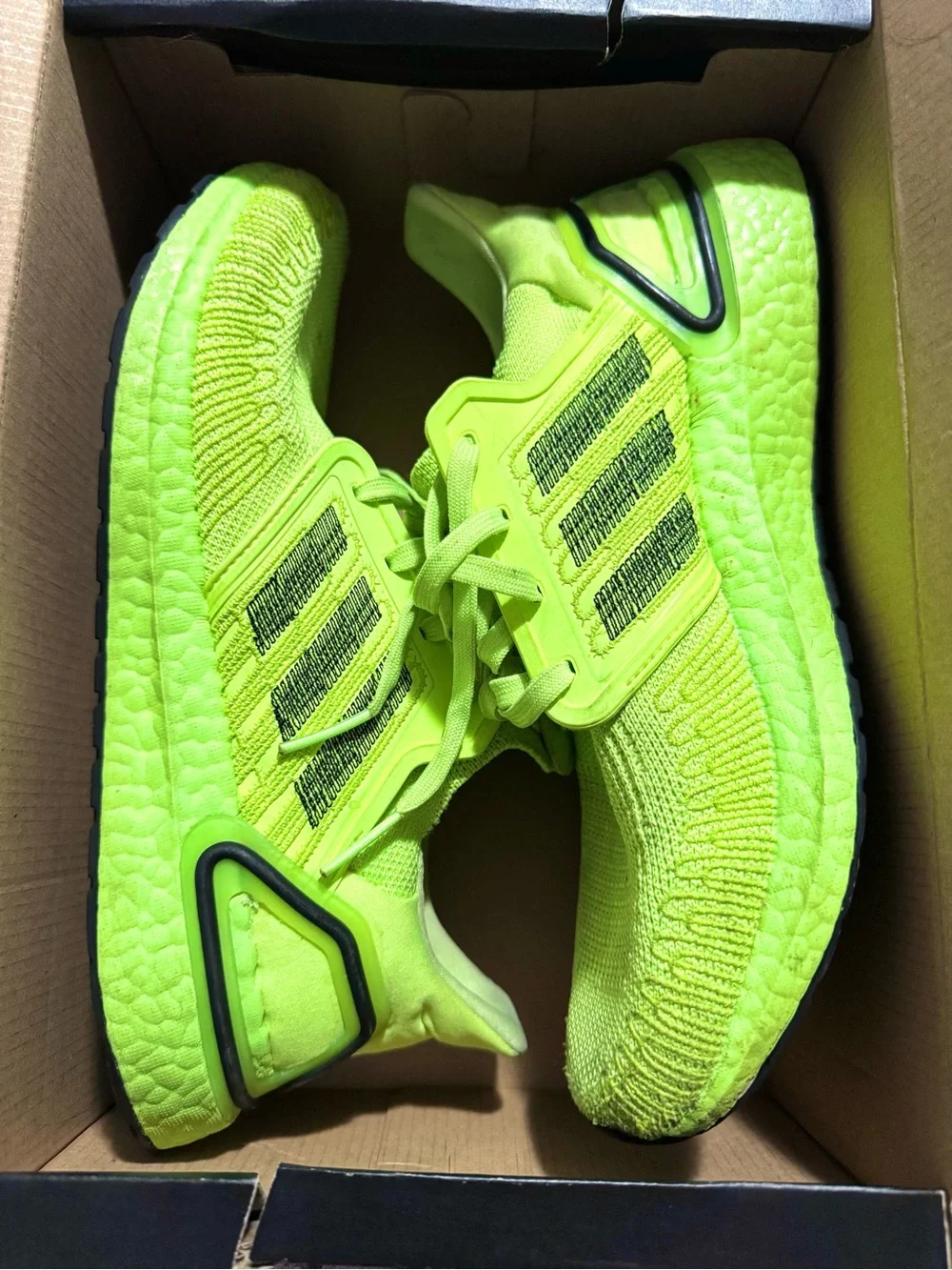 Adidas Ultraboost 20 Signal Green/Core Black Knit Running Shoes Size US 8 Mens